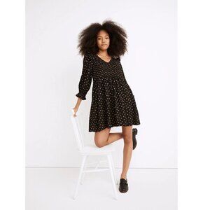 Madewell Lucie V-Neck Smocked Mini Dress in Oval Dot M